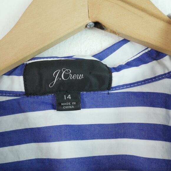 J Crew Striped Shirtdress 14 Blue White Belted Midi A Line Preppy Cotton Classic - Picture 2 of 11